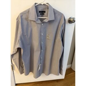 Tommy Hilfiger Men's Athletic Fit Striped Dress Shirt, Navy White 17.5 X 34/35